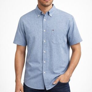 Tommy Hilfiger Light Blue Casual Button Down Shirt Cotton Linen